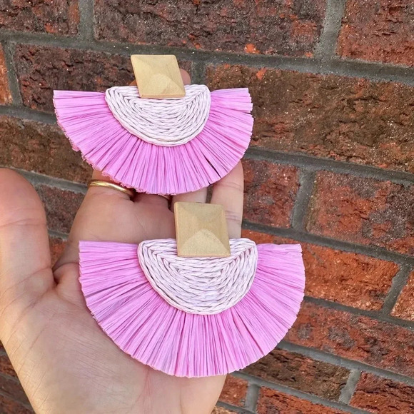 Athena Pinkish Sky Rattan Bohemian Earrings - Picture 4 of 8